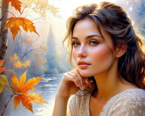 Portrait of a Young Woman in Autumn Landscape