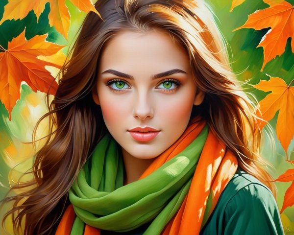 Young woman with green eyes in autumn setting