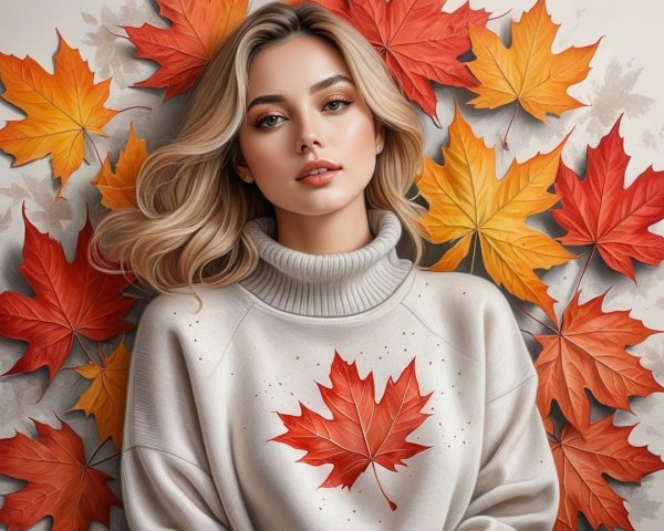 Young Woman in Sweater Amid Autumn Leaves