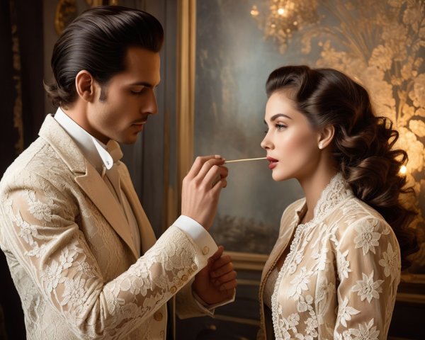 Glamorous Couple in Ornate Romantic Setting