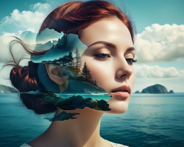 Portrait of a Young Woman in a Dreamy Seascape