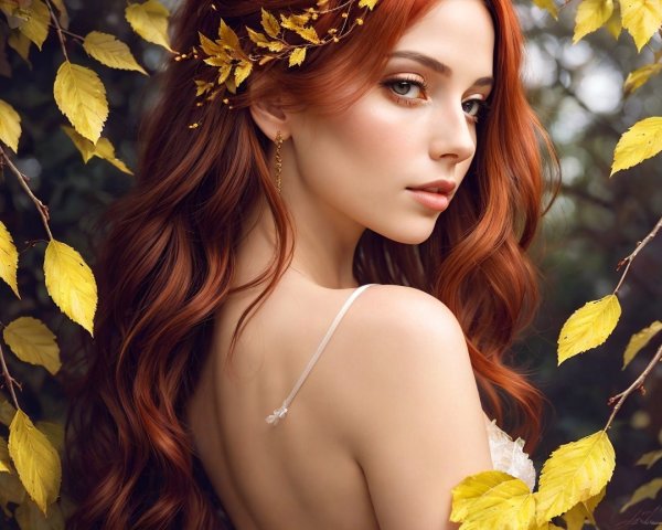 Young woman with red hair in autumn setting