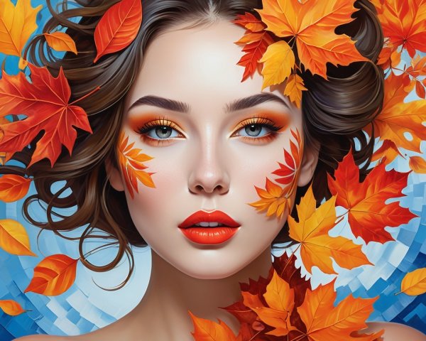 Portrait of a woman amidst vibrant autumn leaves