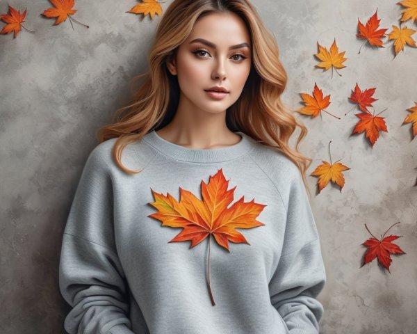 Young Woman in Autumn Aesthetic with Maple Leaves