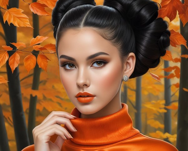 Young Woman Posing Amidst Vibrant Autumn Leaves