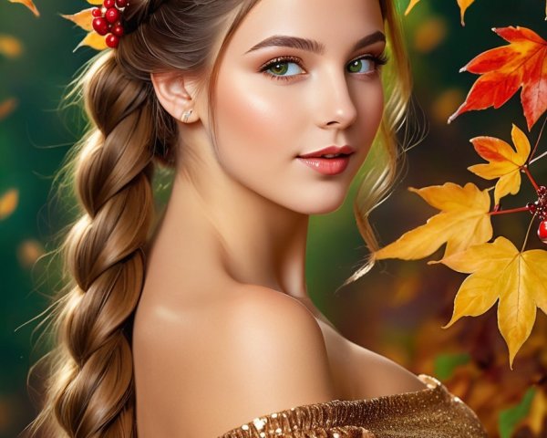 Young woman in autumn setting with braided hairstyle