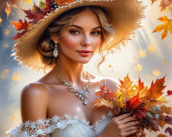 Elegant Woman in Autumn Attire with Floral Bouquet