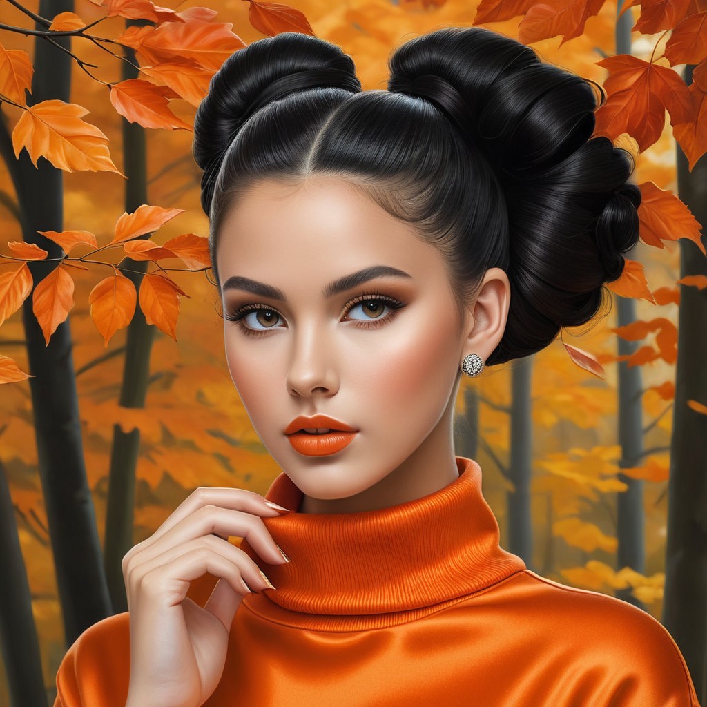 Young Woman Posing Amidst Vibrant Autumn Leaves