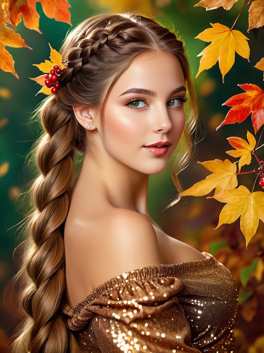 Young woman in autumn setting with braided hairstyle