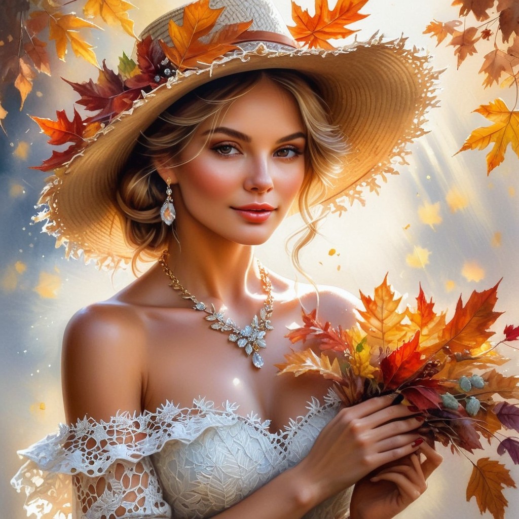 Elegant Woman in Autumn Attire with Floral Bouquet