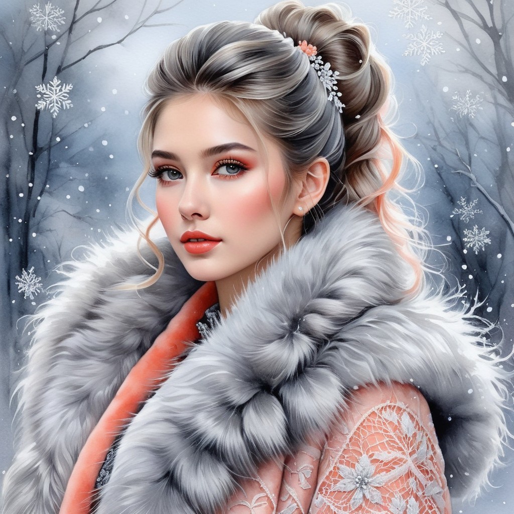 Winter Portrait of a Young Woman in Elegant Attire