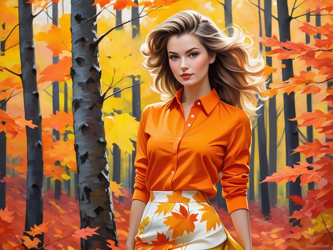 Young woman in autumn forest with vibrant foliage