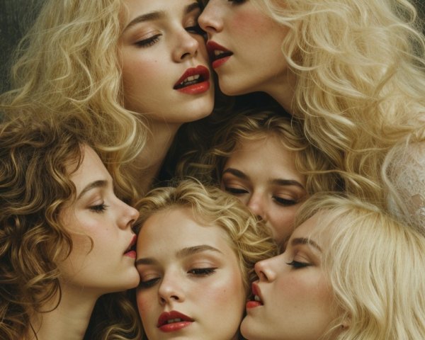 Portrait of Six Women with Blonde Hair and Curls