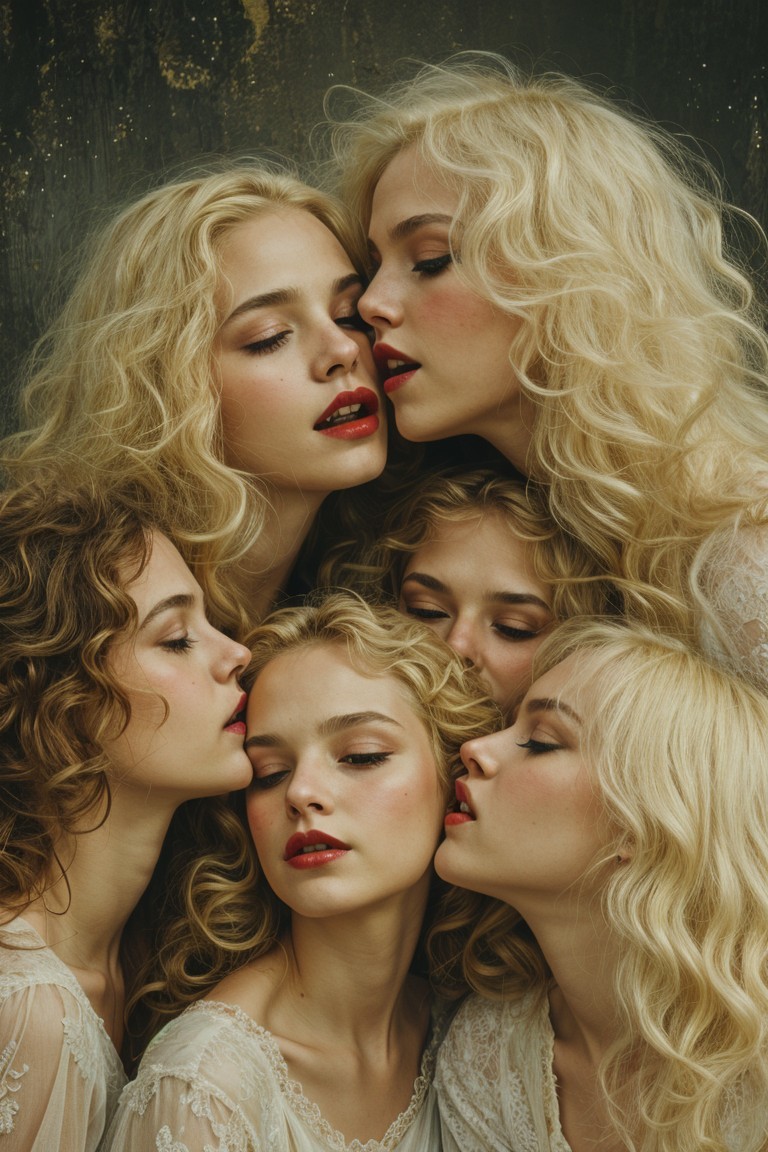 Portrait of Six Women with Blonde Hair and Curls