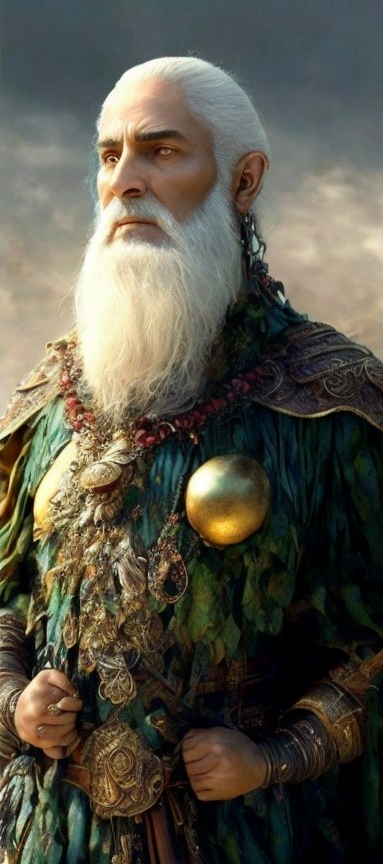 Elder with White Beard in Elaborate Nature-Inspired Robes
