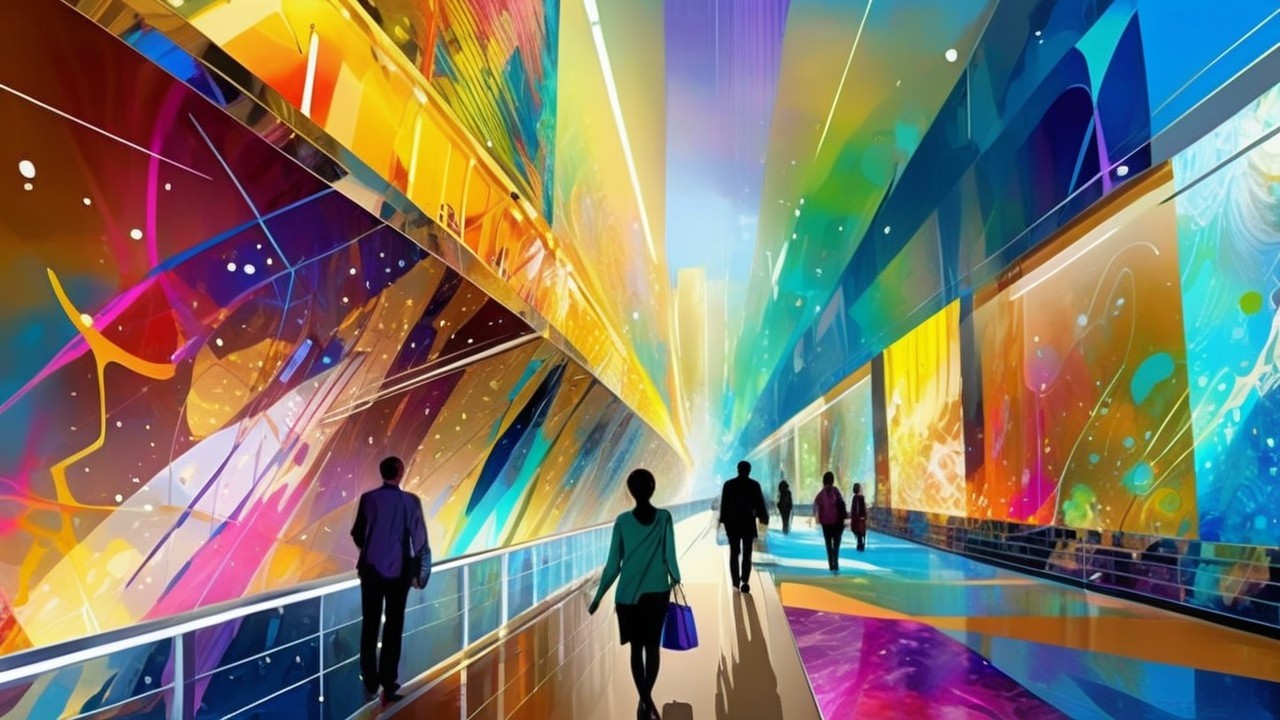 Vibrant Abstract Corridor with Colorful Murals