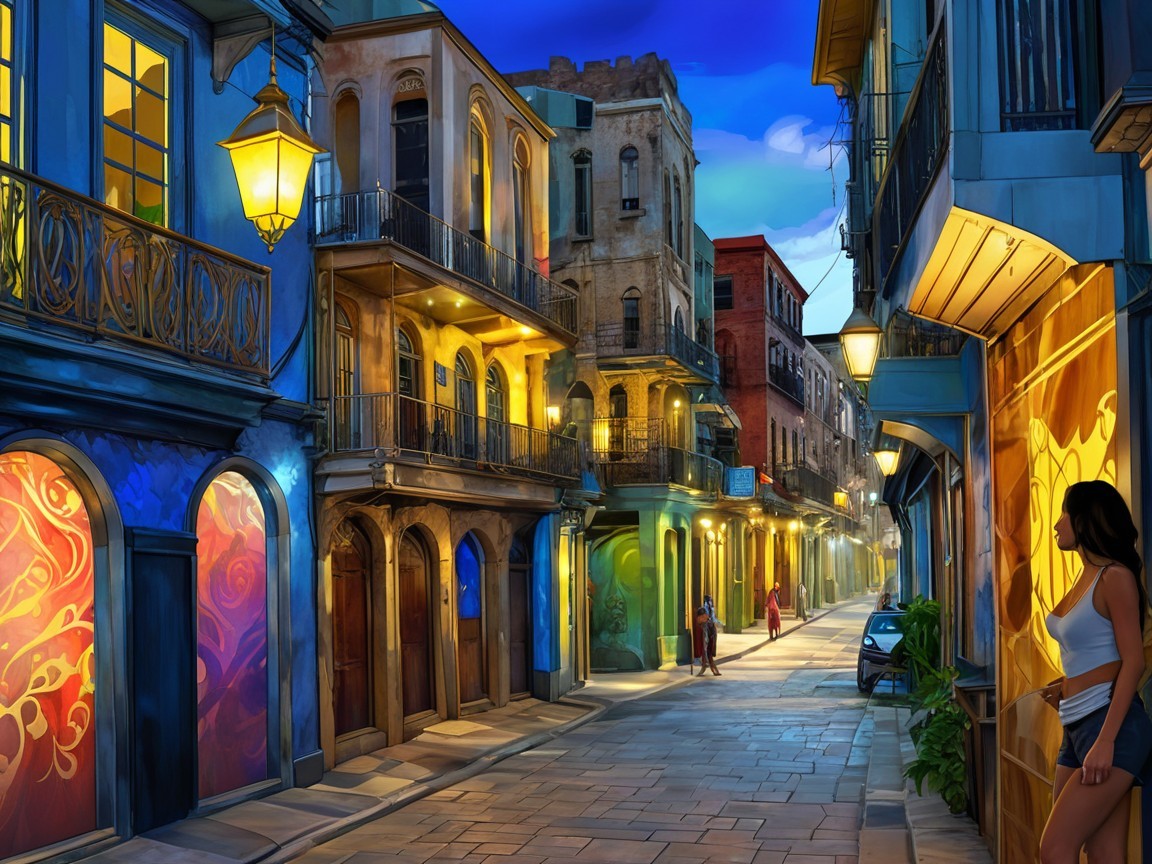 Colorful Street with Murals and Historic Architecture