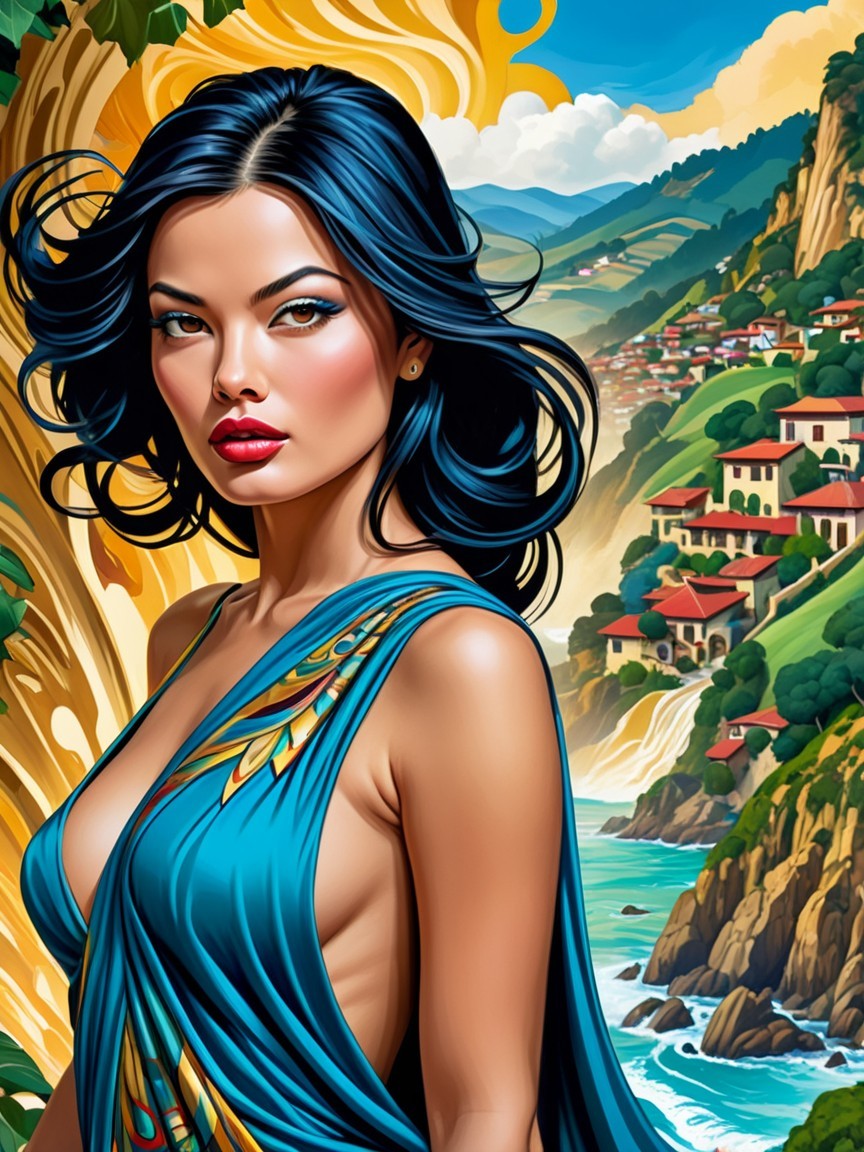 Elegant Asian Lady in Vibrant Scenery