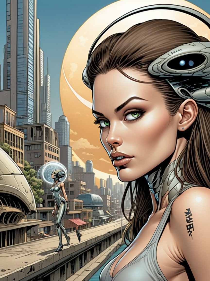 Futuristic Metropolis with Skyscrapers and Moon Background