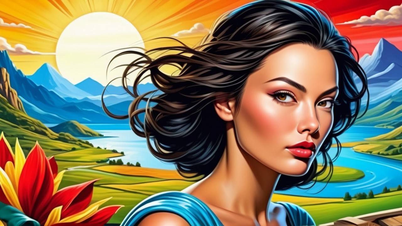 Portrait of a woman in a vibrant natural landscape