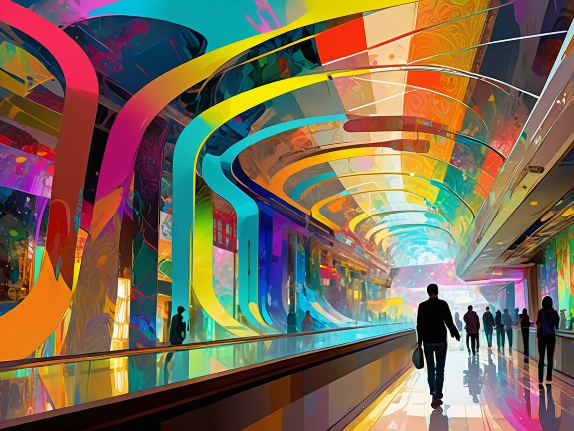 Futuristic Corridor with Colorful Patterns and Lights