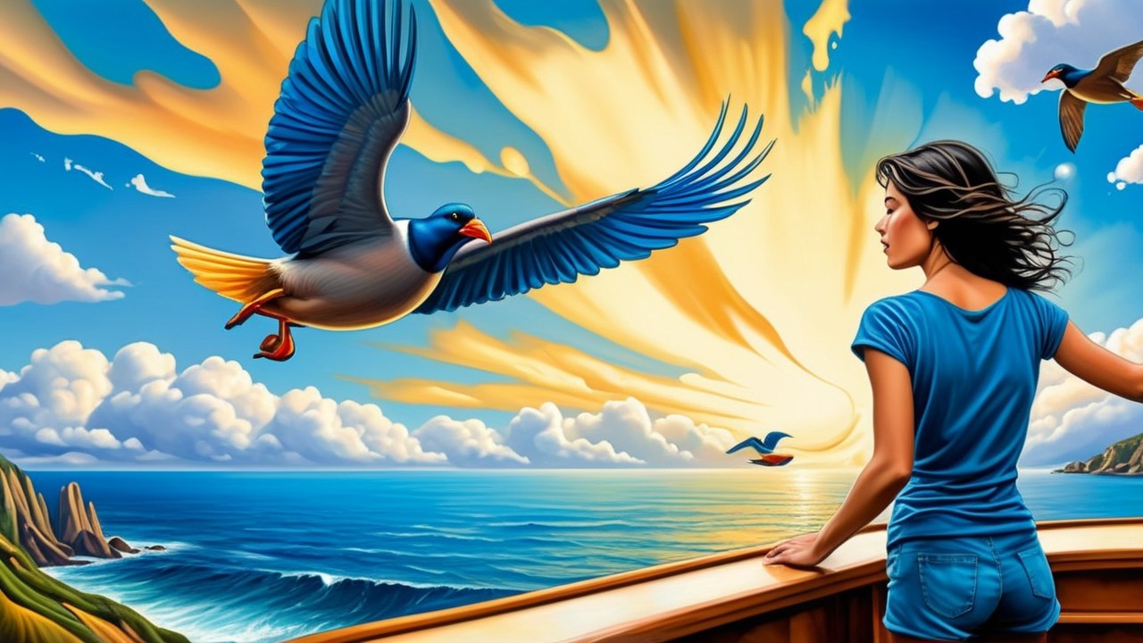 Young Woman Contemplates Vibrant Seascape and Nature
