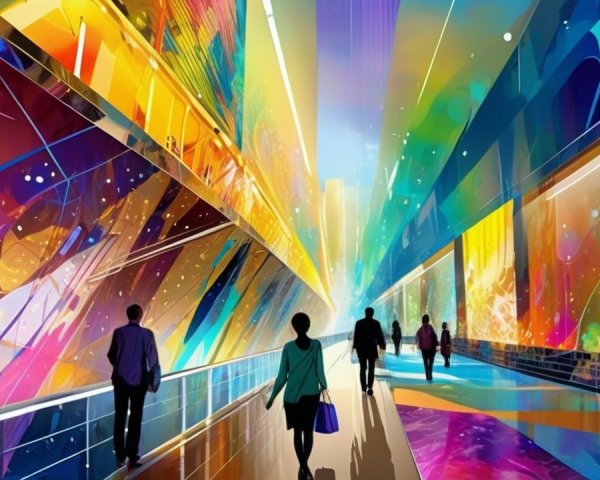 Vibrant Abstract Corridor with Colorful Murals