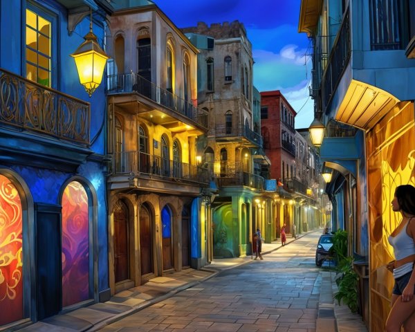Colorful Street with Murals and Historic Architecture