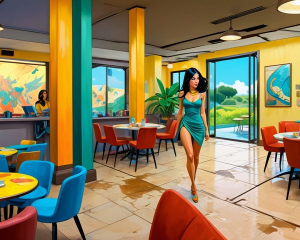 Vibrant Modern Café with Colorful Décor and Atmosphere