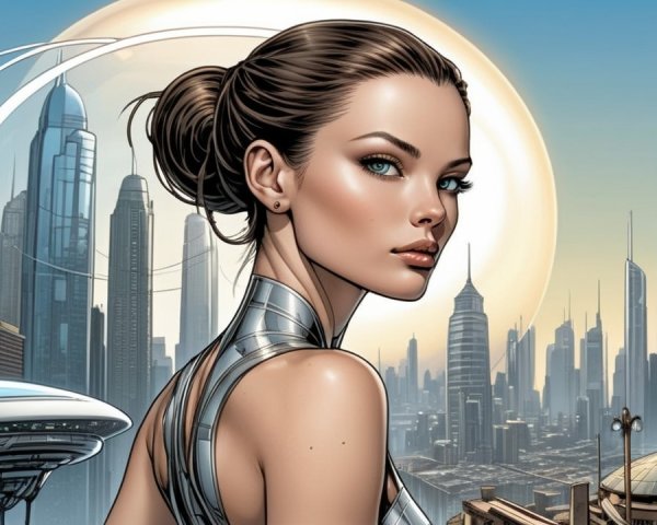 Cinematic Comic Book Portrait of a Futuristic Woman