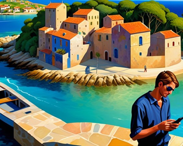 Coastal Scene with Colorful Buildings and Boats