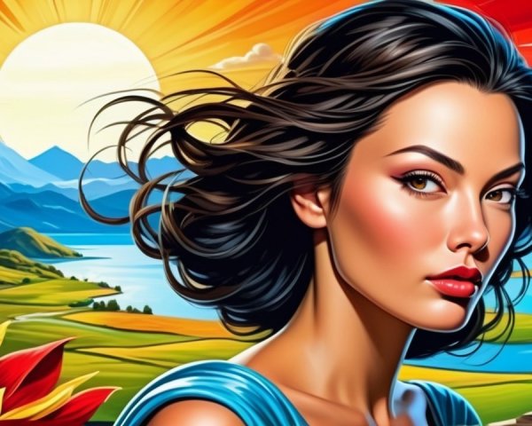 Portrait of a woman in a vibrant natural landscape