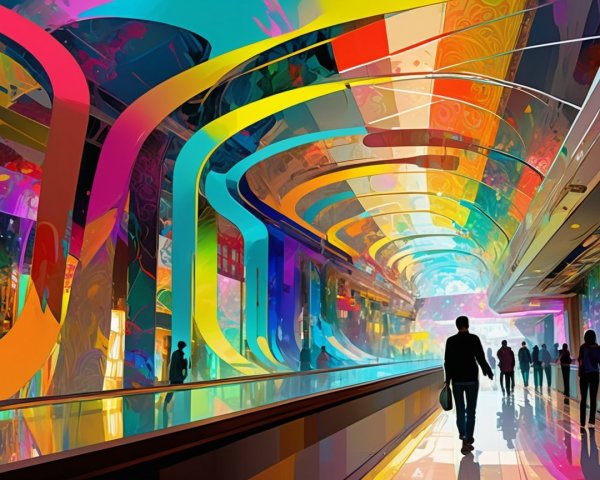 Futuristic Corridor with Colorful Patterns and Lights