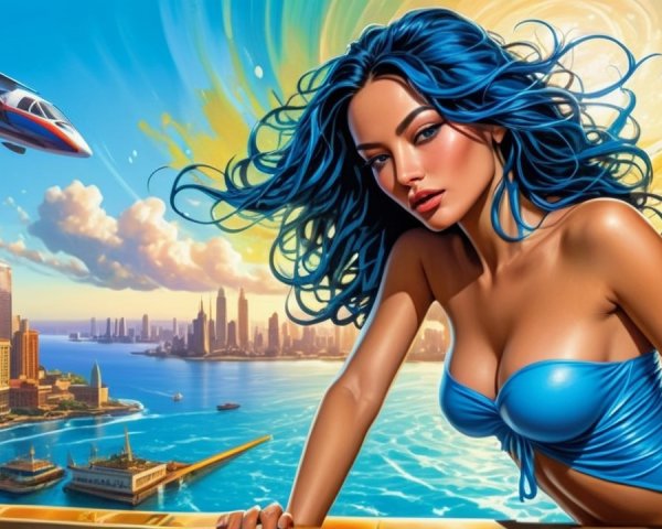 Stylized Illustration of Woman Over City Skyline