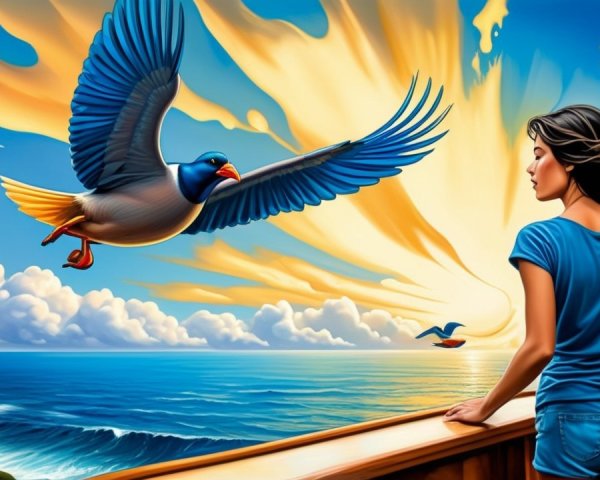 Young Woman Contemplates Vibrant Seascape and Nature