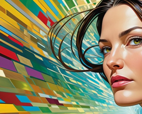 Digital Portrait of Woman with Green Eyes and Abstract Background