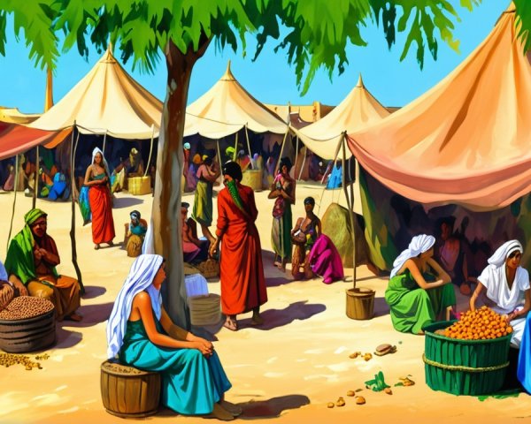 Vibrant Open-Air Market Scene with Diverse Vendors