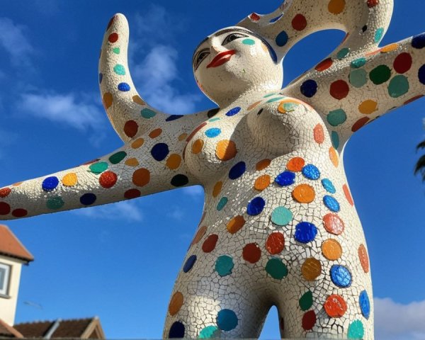 Colorful Polka Dot Sculpture of a Female Figure