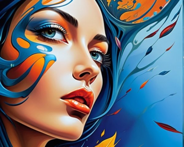 Surreal Portrait of a Woman with Blue Hair and Nature Elements