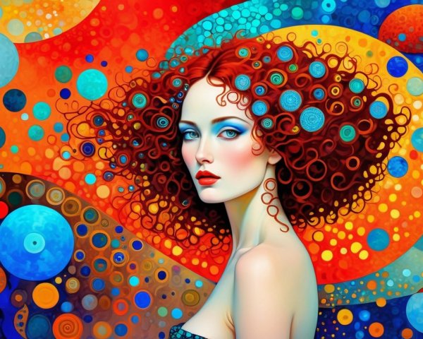 Portrait of a woman with vibrant red hair and bold makeup