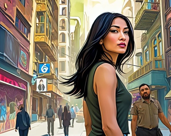 Confident Woman in Vibrant Urban Setting with Murals