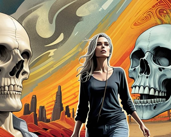 Digital painting of a woman in a desert landscape