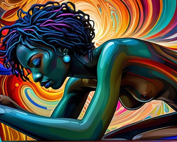 Abstract Side Profile of a Woman with Colorful Hair