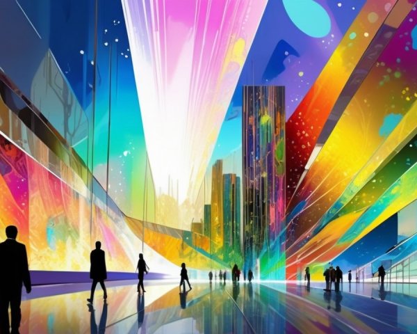 Vibrant Cityscape with Abstract Patterns and Light