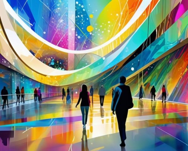 Futuristic Interior with Colorful Abstract Murals