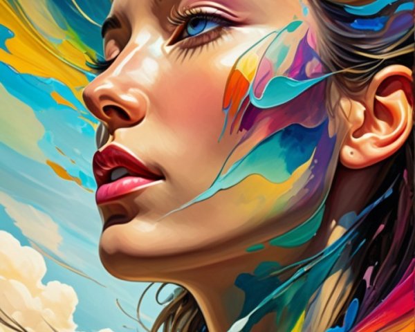 Vibrant Digital Painting of a Colorful Woman's Portrait