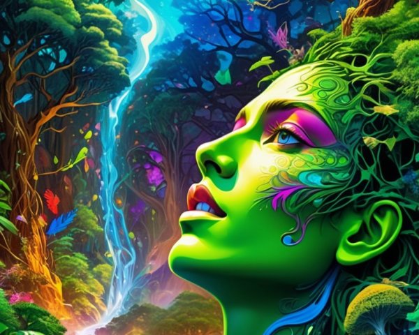 Abstract Nature and Woman's Face in Vibrant Colors