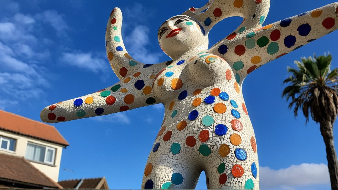 Colorful Polka Dot Sculpture of a Female Figure