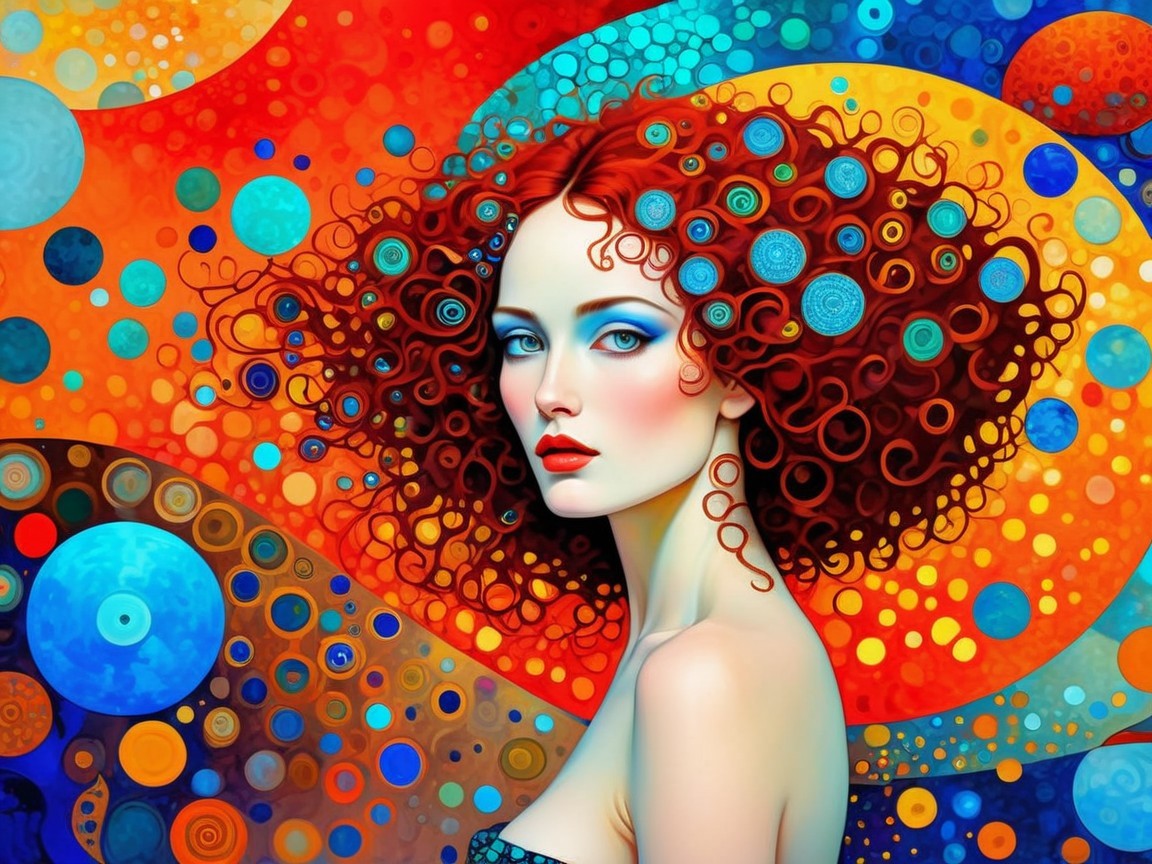 Portrait of a woman with vibrant red hair and bold makeup