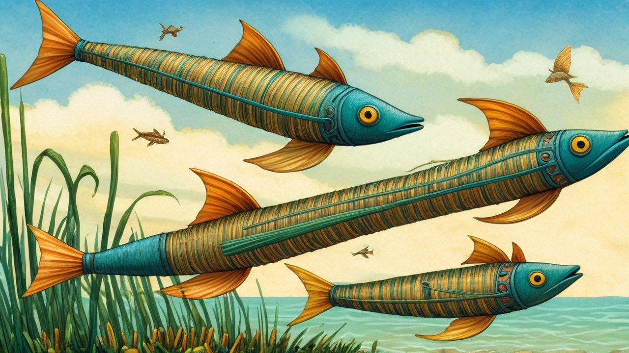 Stylized Fish in Vibrant Colors in Aquatic Setting